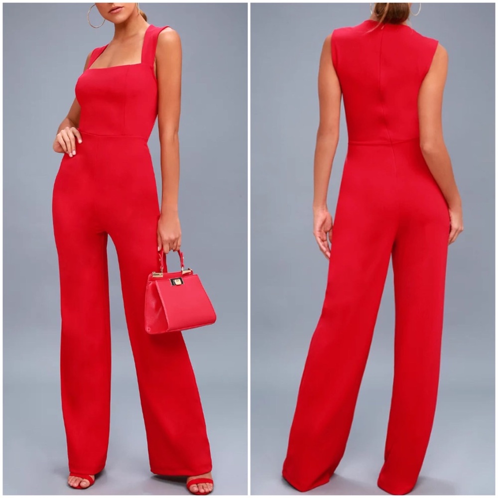 Lulu’s Enticing Endeavors Red Wide Leg Jumpsuit